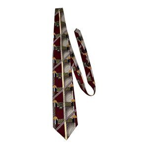 Vintage Christopher Lawrence Silk Tie Geometric Crest Pattern Burgundy Gray USA
